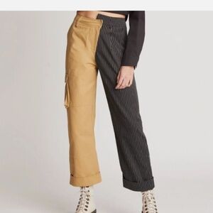 Khaki And Black Two Tone Asymmetrical Waist Cuffed Trouser Utility Pants. Size 0